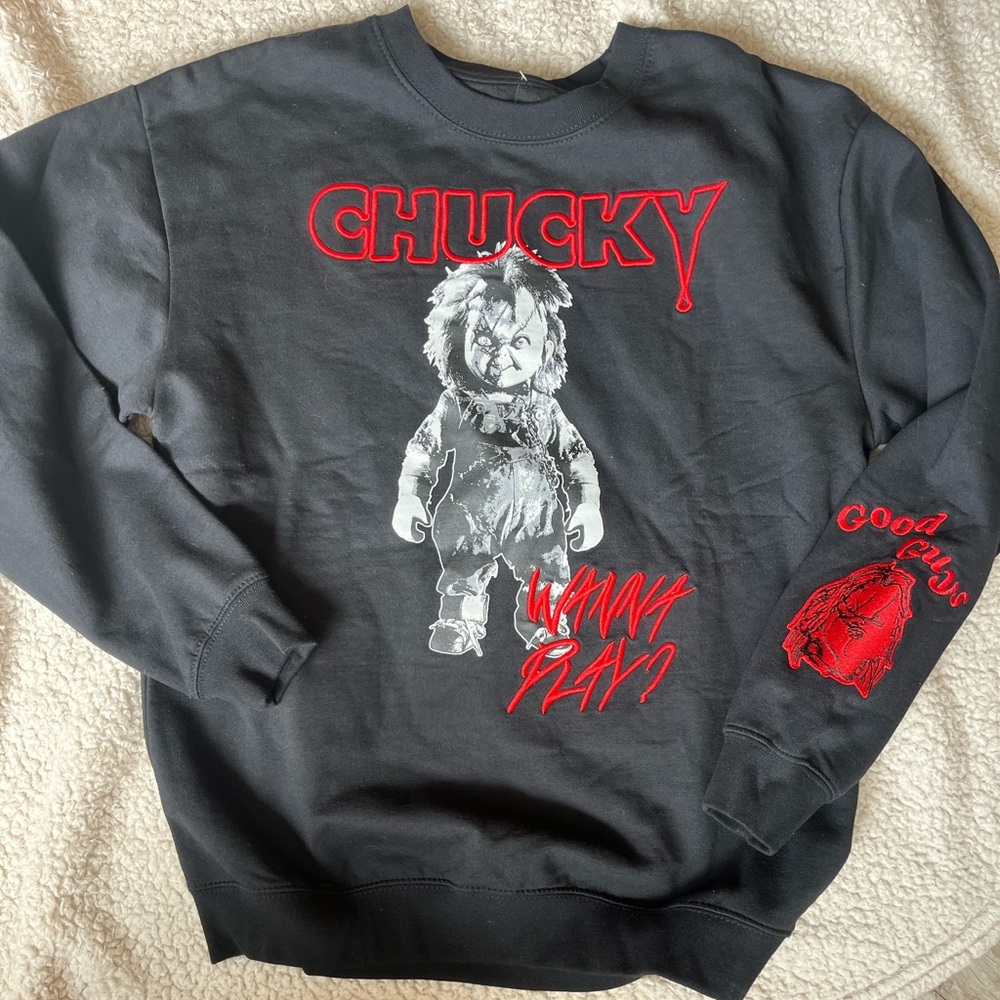 Chucky Black Graphic Embroidered Sweater